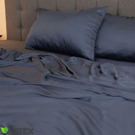 Bambusest voodipesukomplekt Tumesinine