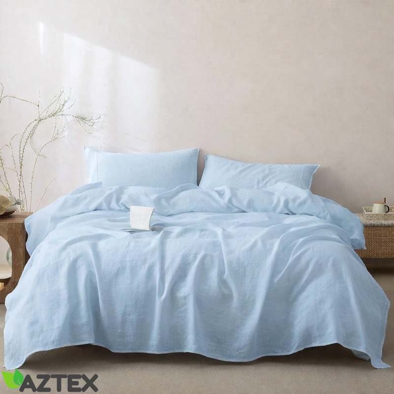 Linane voodipesukomplekt Jääsinine