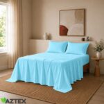 Stonewashed cotton bed sheet | Sky blue - Image 2