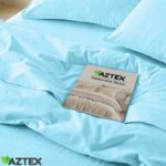 Stonewashed cotton bed sheet | Sky blue - Image 4